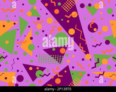 Memphis seamless pattern with geometric shapes in 80s style. Colorful geometric pattern. Design of promotional products, wrapping paper and printing. Stock Vector