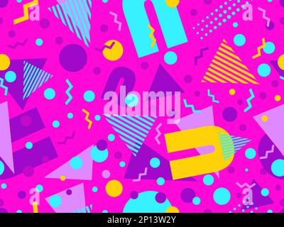 Memphis seamless pattern with geometric shapes in 80s style. Colorful geometric pattern. Design of promotional products, wrapping paper and printing. Stock Vector