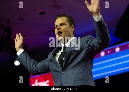 Washington DC, USA. 03rd Mar, 2023. United States Representative Matt Gaetz (Republican of Florida) at the 2023 Conservative Political Action Conference (CPAC) in National Harbor, Maryland, U.S., on Friday, March 3, 2023. Credit: Ron Sachs /CNP/MediaPunch Credit: MediaPunch Inc/Alamy Live News Stock Photo