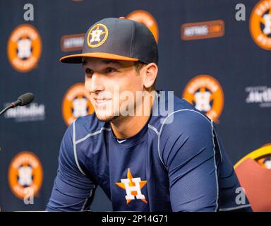 Philadelphia Phillies pitcher Aaron Nola smiles after talking with Houston  Astros third baseman Alex Bregman before a baseball game Saturday, April  29, 2023, in Houston. (AP Photo/David J. Phillip Stock Photo - Alamy