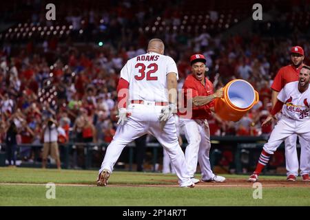 July 23 2016 The St. Louis Cardinals wait to celebrate with St. Louis Cardinals First baseman Matt Adams 32 7766 after his walkoff home run in the sixteenth inning during a baseball