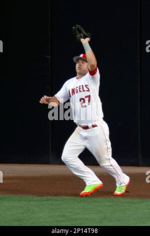 Los Angeles Angles' Mike Trout walked into the batting cage during Monday's  batting practice for the American League All-Star team on July 9, 2012, at  Kauffman Stadium in Kansas City, Missouri. (Photo