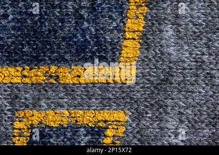 Old gray cloth fabric macro shot with peeling paint degrading. Stock Photo