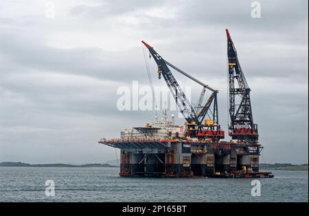 Thialf - world's largest deep water construction vessel anchored off the coast of Stavanger - Norway Stock Photo