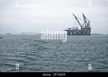 Thialf - world's largest deep water construction vessel anchored off the coast of Stavanger - Norway Stock Photo