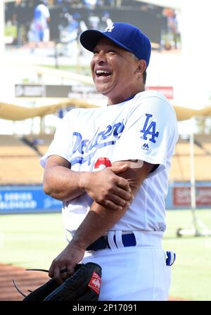 19 June 2015: Los Angeles Dodgers Right field Yasiel Puig (66) [9924]  reacts after narrowly missing a catch in shallow right field during a Major  League Baseball game between the San Francisco