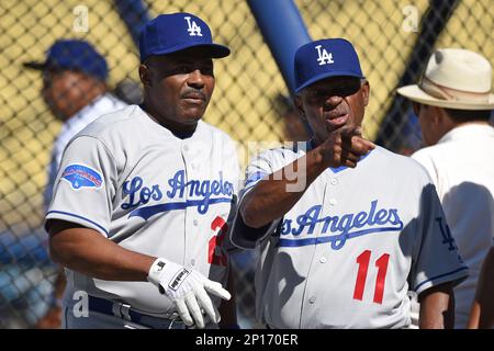 Los Angeles, United States . 01st May, 2023. José Mota, son of Manny Mota  during his father, Manny Mota induction ceremony into the Legends of Dodger  Baseball before a Major League Baseball