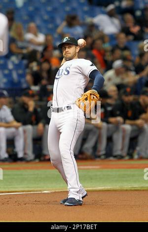 19 JUN 2016: Evan Longoria of the Rays during the regular season Throw Back  game between the San Francisco Giants and the Tampa Bay Rays at Tropicana  Field in St. Petersburg, Florida.