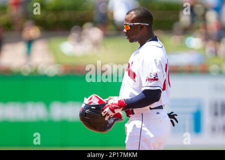 June 26, 2016; Pawtucket, RI, USA; Scranton/Wilkes-Barre RailRiders right  fielder Aaron Judge (99) on the batters deck during an MiLB game between  the Scranton Wilkes-Barre RailRiders and Pawtucket Red Sox at McCoy