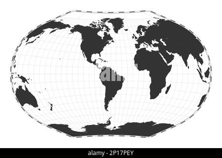 Vector world map. Ginzburg V projection. Plain world geographical map with latitude and longitude lines. Centered to 60 degrees E longitude. Stock Vector