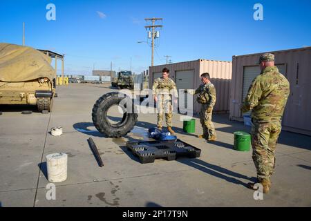 Fort Riley, KAN.- Soldiers stationed at Fort Riley teamed up into teams of two to compete in the 2023 Best Sapper Competition. The Soldiers prepare for the competition by going from a high intense challenges, to mental tasks, and back to physical events. Six Soldiers trained at Fort Riley, Feb. 9, 2023. Stock Photo