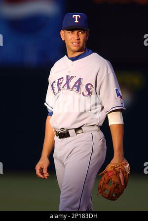 May 2002: Alex Rodriguez of the Texas Rangers during a game versus the  Anaheim Angels at Edison Field in Anaheim, CA. (Photo by John Cordes/Icon  Sportswire) (Icon Sportswire via AP Images Stock