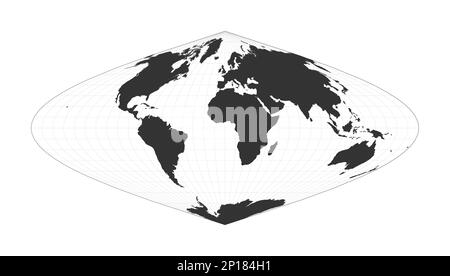 Map of The World. Sinusoidal projection. Globe with latitude and longitude net. World map on meridians and parallels background. Vector illustration. Stock Vector