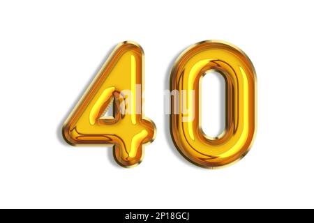 40 years old. Gold balloons, 40th anniversary number, happy birthday congratulations. Illustration of golden realistic 3d symbols. Banner, icons isola Stock Photo