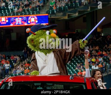 June 9, 2017: Houston Astros mascot Orbit wears a Jedi outfit for