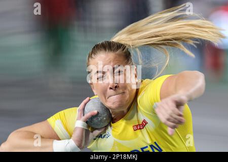 Istanbul, Turkey. 03rd Mar, 2023. Athletics/indoor: European Championships, women's shot put final, bronze medalist Fanny Roos from Sweden in action. Credit: Oliver Weiken/dpa/Alamy Live News Stock Photo