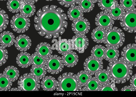 Green Circulation Saws Seamless Pattern Background, Vector Illustration Stock Vector