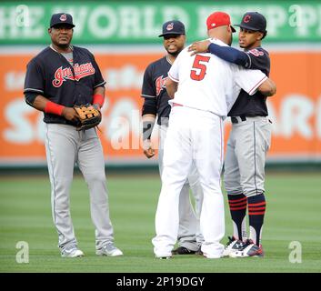 Cleveland Indians Francisco Lindor hugs Chicago Cubs Javier Baez (L) before  the 2018 Home Run Derby at Nationals Park in Washington, D.C. on July 16,  2018. Photo by Kevin Dietsch/UPI Stock Photo - Alamy