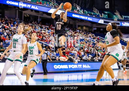 Greensboro, NC, USA. 3rd Mar, 2023. NC State Wolfpack guard Aziaha James (10) takes the open layup against the Notre Dame Fighting Irish during the quarterfinals of the Women's ACC Tournament at Greensboro Coliseum in Greensboro, NC. (Scott Kinser/Cal Sport Media). Credit: csm/Alamy Live News Stock Photo