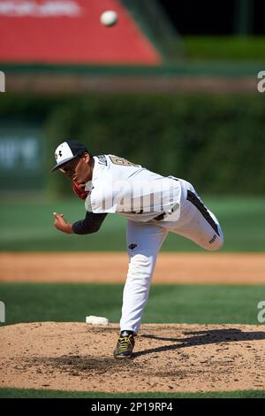 Jesus Luzardo (9) of Marjory Stoneman Douglas High School in Parkland,  Florida during the Under Armour All-American Game on August 15, 2015 at  Wrigley Field in Chicago, Illinois. (Mike Janes/Four Seam Images