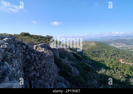 Set of trenches of the Spanish Civil War in Costalata. ruins, pain, sunny, war, historical memory, not to repeat, mountain, stone, handcrafted. Valenc Stock Photo