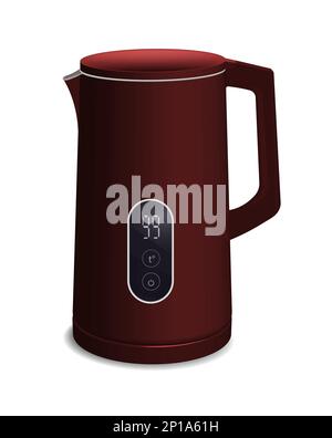 Dark red electric kettle teapot with digital thermometer isolated on a white. Stock Vector