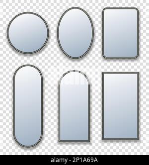 Set of six wall mount mirrors in modern dark grey frames Stock Vector