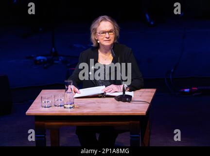 Cologne, Germany. 03rd Mar, 2023. Author Elke Heidenreich reads at the lit. Cologne Gala 2023 at the Lit.Cologne literature festival on the stage of the Philharmonie. Credit: Thomas Banneyer/dpa/Alamy Live News Stock Photo