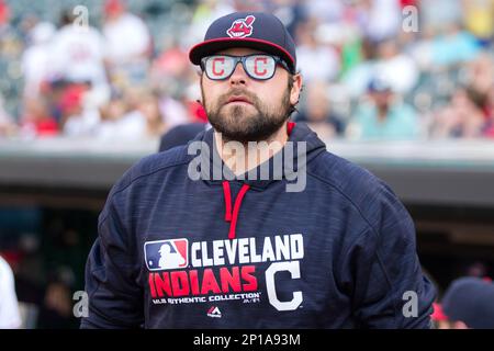 03 June 2016: Cleveland Indians Pitcher Joba Chamberlain (62) [5504] wears  a pair of Cleveland Indians Perforated-Lens Sunglasses that were given out  to the first 10,000 fans prior to the Major League