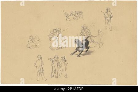 Barking Dog and Studies for &quot;Militia Training&quot;, c. 1841. Stock Photo