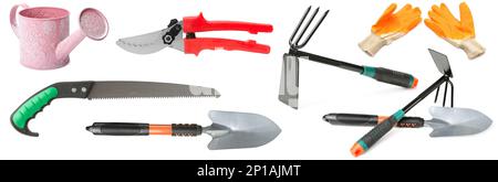 Garden tools isolated on white background Stock Photo