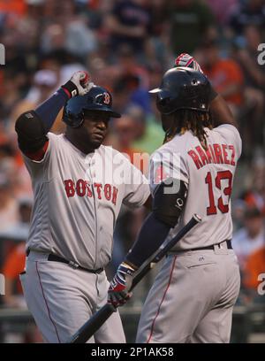 Boston Red Sox DH David Ortiz (34) is welcomed at home by Dustin