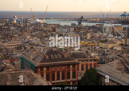 Genoa, 27 October 2021 stunning panoramic aerial view of Genoa city Stock Photo