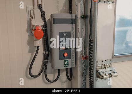 Emergency switch for rolling door. Stock Photo