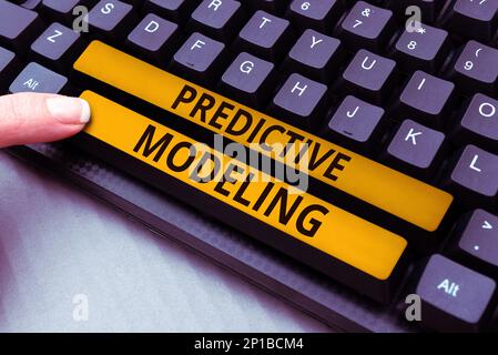Text caption presenting Predictive Modeling. Word for maintenance strategy driven by predictive analytics Stock Photo