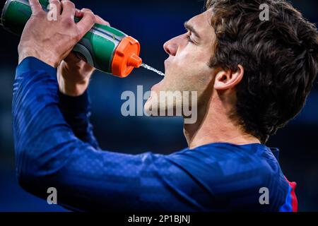 Madrid, Madrid, Spain. 2nd Mar, 2023. Marcos Alonso (Barcelona) before the football match between.Real Madrid and Barcelona valid for the semifinal of the 'Copa del Rey' Spanish cup celebrated in Madrid, Spain at Bernabeu stadium on Thursday 02 March 2023 (Credit Image: © Alberto Gardin/ZUMA Press Wire) EDITORIAL USAGE ONLY! Not for Commercial USAGE! Stock Photo