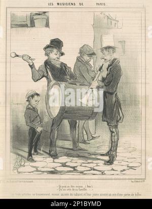 Ou peut on &#xea;tre mieux ..., 19th century. Musicians of Paris. O&#xf9; peut-on &#xea;tre mieux qu'au sein de sa famille? ['Where can one be better than in the bosom of one's family?' non-offical French national anthem]. These three artistes would do better in the music hall, and their young colleague should be playing marbles. Stock Photo