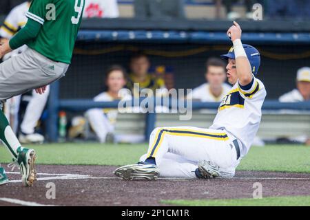 Michigan Wolverines first baseman Drew Lugbauer (17) on defense against the  Toledo Rockets on April 20, 2016 at Ray Fisher Stadium in Ann Arbor,  Michigan. Michigan defeated Bowling Green 2-1. (Andrew Woolley/Four