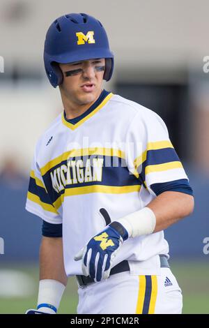 Michigan Wolverines first baseman Drew Lugbauer (17) on defense against the  Toledo Rockets on April 20, 2016 at Ray Fisher Stadium in Ann Arbor,  Michigan. Michigan defeated Bowling Green 2-1. (Andrew Woolley/Four