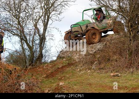 February 2023 - ADWC off road trial at Chewton Mendip in Somerset, UK. Stock Photo