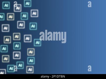 artificial intelligence squares, AI label square, neon light, creative technology futuristic design, copy space Stock Photo