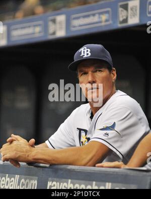 Tampa Bay Rays pitching coach Kyle Snyder, left, looks on as Shane  McClanahan holds his all-star jersey before a baseball game against the  Baltimore Orioles Saturday, July 16, 2022, in St. Petersburg