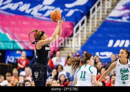 Greensboro, NC, USA. 3rd Mar, 2023. NC State Wolfpack forward Jakia Brown-Turner (11) shoots against the Notre Dame Fighting Irish during the quarterfinals of the Women's ACC Tournament at Greensboro Coliseum in Greensboro, NC. (Scott Kinser/Cal Sport Media). Credit: csm/Alamy Live News Stock Photo