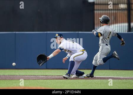 Michigan Wolverines first baseman Drew Lugbauer (17) at the plate against  the Toledo Rockets on April 20, 2016 at Ray Fisher Stadium in Ann Arbor,  Michigan. Michigan defeated Bowling Green 2-1. (Andrew
