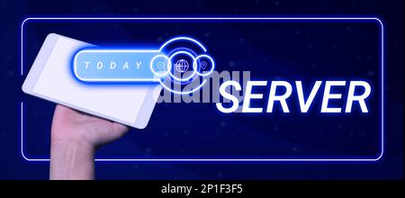Hand writing sign Server. Business overview computer program which manages access centralized resource network Stock Photo
