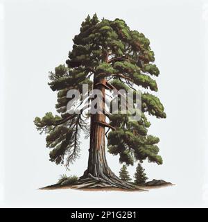 Realistic green tallest tree in the world sequoia on a white background - Vector illustration Stock Vector