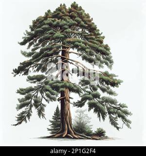 Realistic green tallest tree in the world sequoia on a white background - Vector illustration Stock Vector