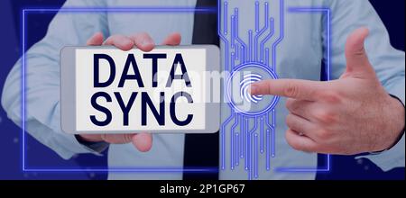 Sign displaying Data Sync. Word Written on data that is continuously generated by different sources Stock Photo