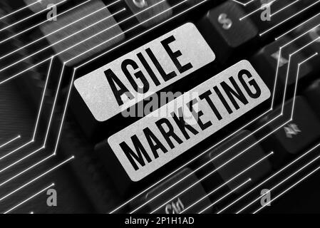 Text caption presenting Agile Marketing. Conceptual photo focusing team efforts that deliver value to the end-customer Stock Photo