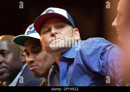 Kerry Wood greets his son Justin after he was taken out during the eighth  inning of a baseball game against the Chicago White Sox, Friday, May 18,  2012, in Chicago. The White